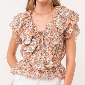 Dear John ruffle floral blouse size medium